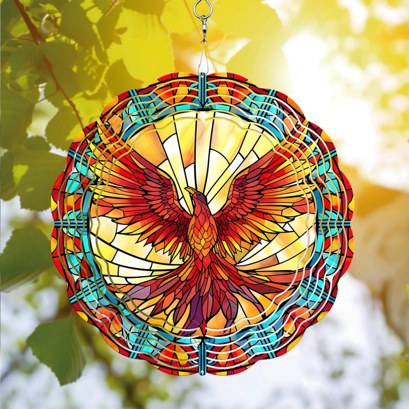 PODMemory Phoenix Wind Spinner, Phoenix Wind Spinner Hanging for Yard and Garden, Unique Gift Wind Spinner, 3D Hanging Wind Spinner Outdoor, Cute Phoenix Wind Spinner - Image 1